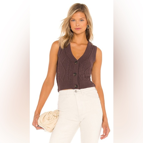 Free People Denson Cable Vest in Black Raisin - Picture 1 of 5